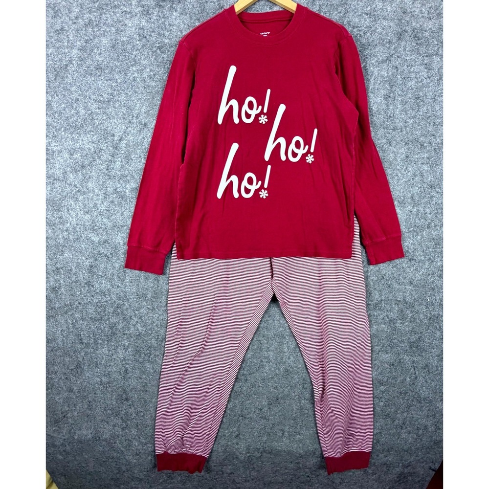 Carters Christmas Pajama Set Unisex Adult XL Red Ho Ho Ho Striped‎ Crew Neck